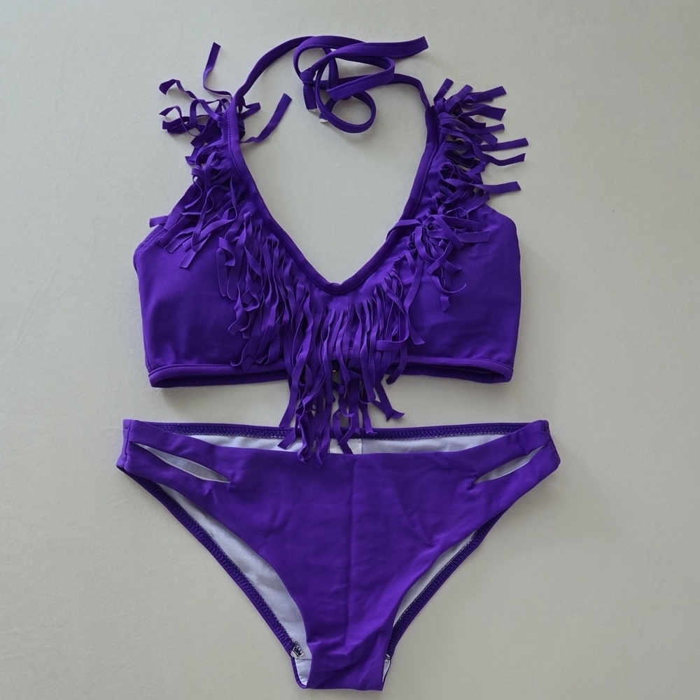 Purple Fringe Bikini Set